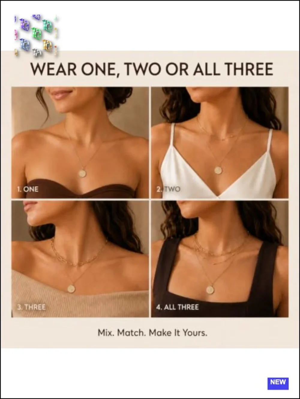 3 Piece Layered Necklace Set - Paperclip, Satellite & CZ Pendant - 14K Gold